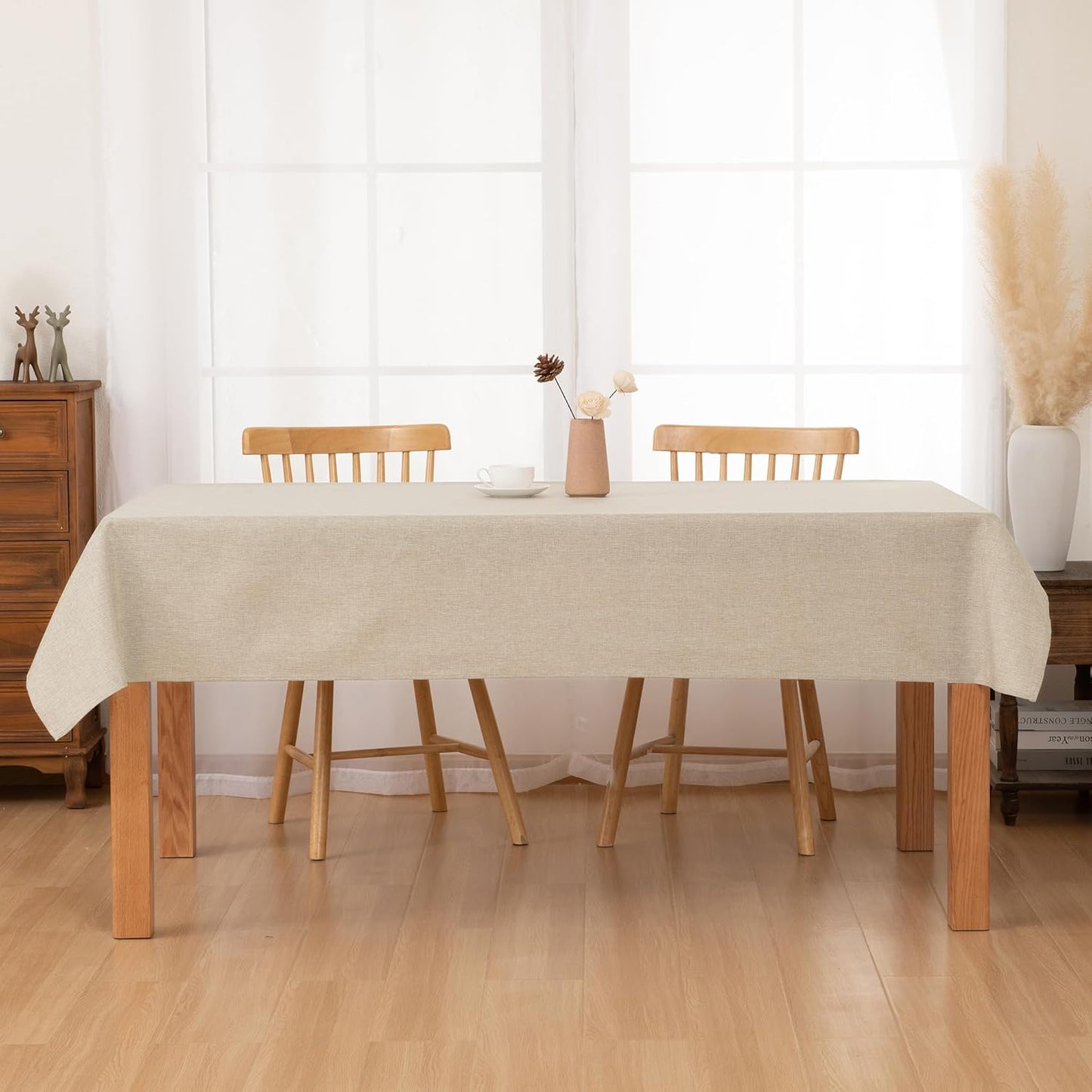 Faux Linen Polyester Rectangle Tablecloth - Wrinkle and Stain Resistant Washable Table Cloth for Kitchen Dining Room Holiday Table Cover for Party Dinner, Beige, 54 X 80 Inch