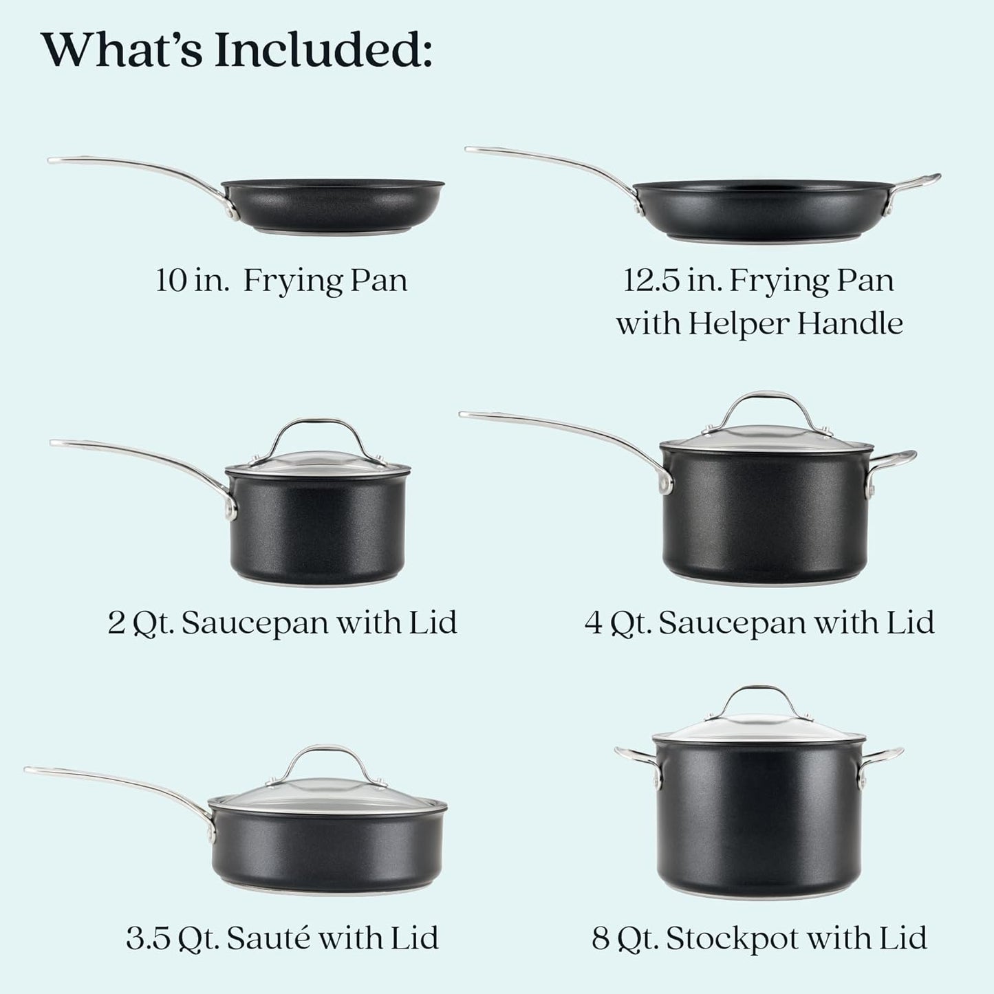 X Hybrid Nonstick Cookware Induction / Pots and Pans Set, 10 Piece - Dark Gray