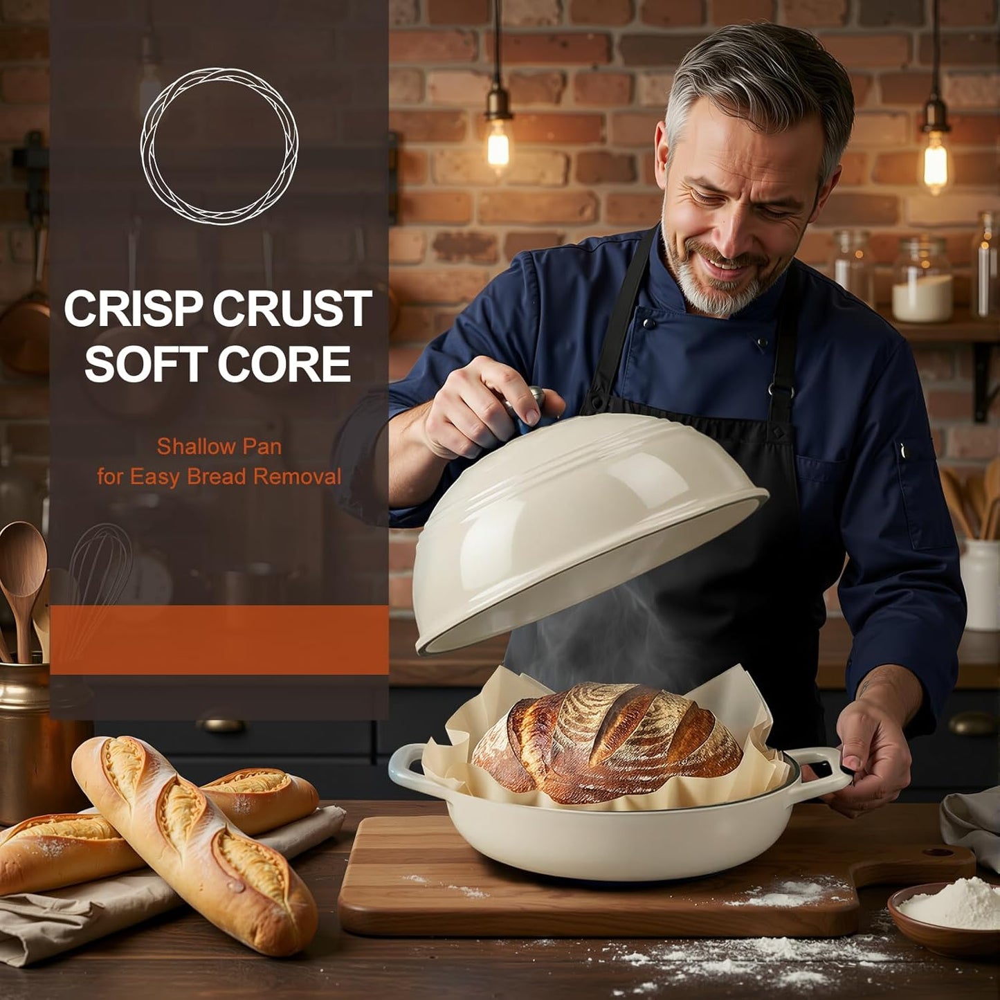Enameled Cast Iron Bread Oven - 6QT Bread Dutch Oven for Sourdough Baking - Bread Pot with Dome Lid Cotton Potholders & Cookbook - Multi-Functional Bread Pan for Baking Frying Roasting