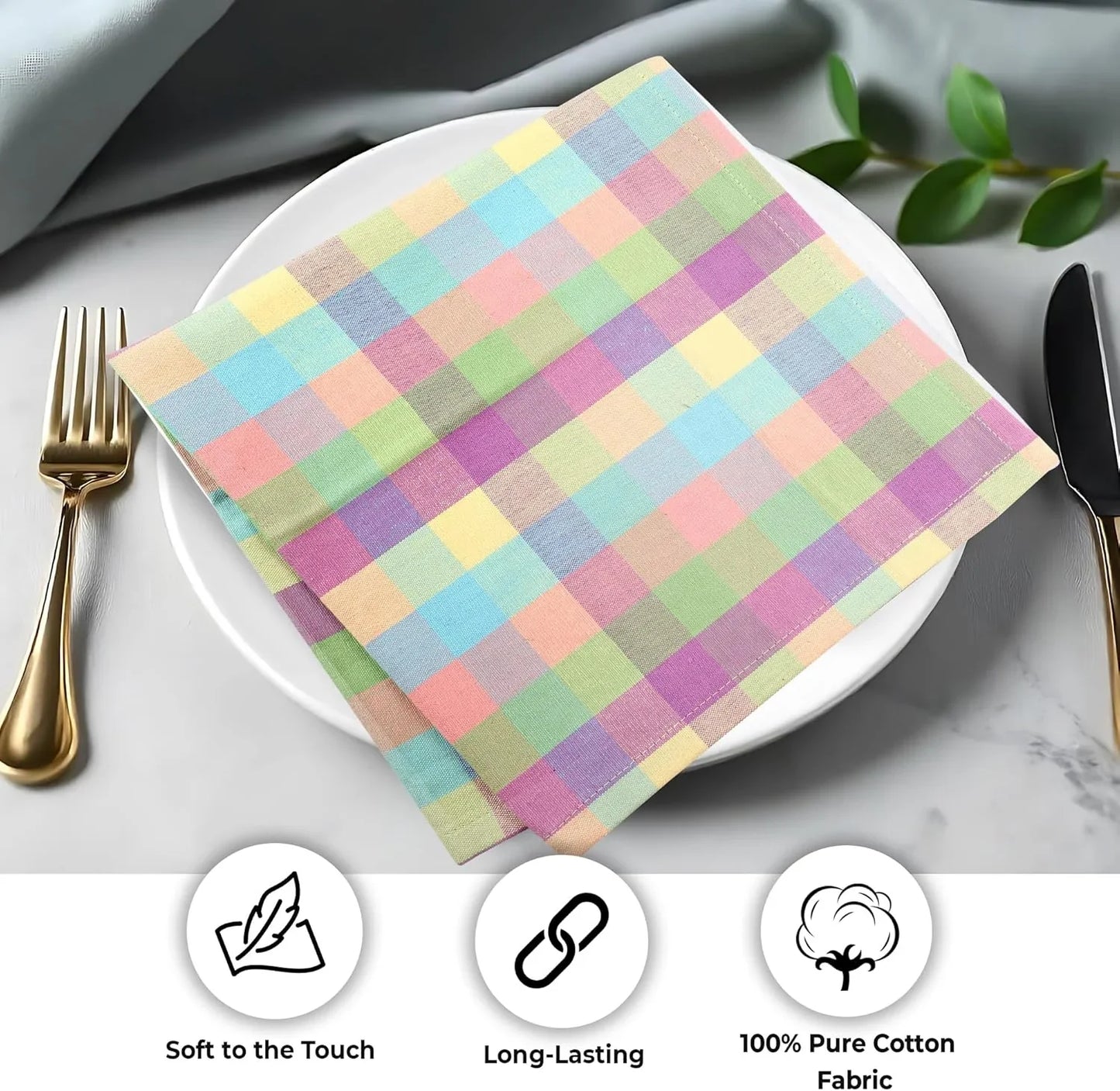 Cloth Napkins Set of 12 20X20 Inches 100% Cotton Napkins Cloth Washable Soft Durable Reusable Absorbent Table Dinner Napkins Cloth for Easter Decorations Restaurant Weddings-Easter Checks