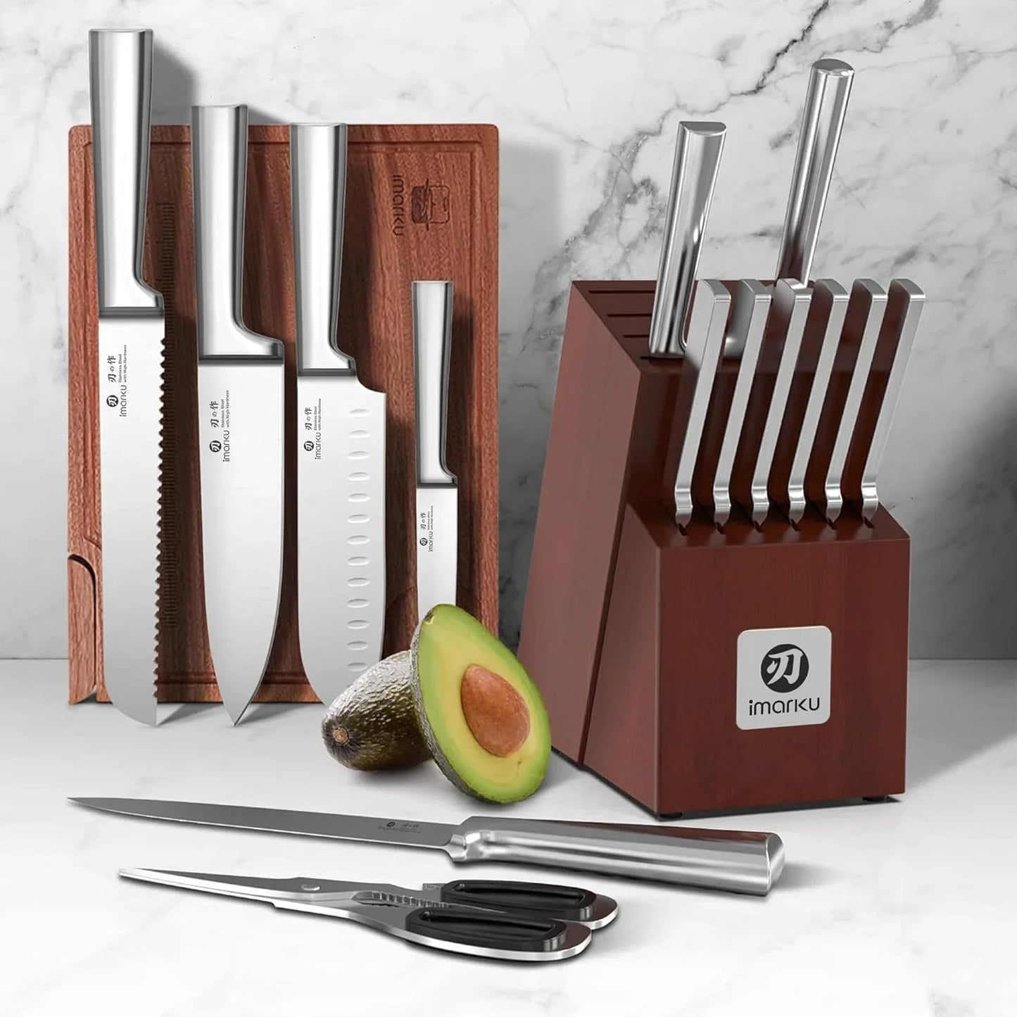Knife Set - Kitchen Knife Set 15 Pieces Japanese Stainless Steel Knife Block Set with Sharpener - Dishwasher Safe Kitchen'S Knives - Ultra Sharp Chef Knife Set for Kitchen