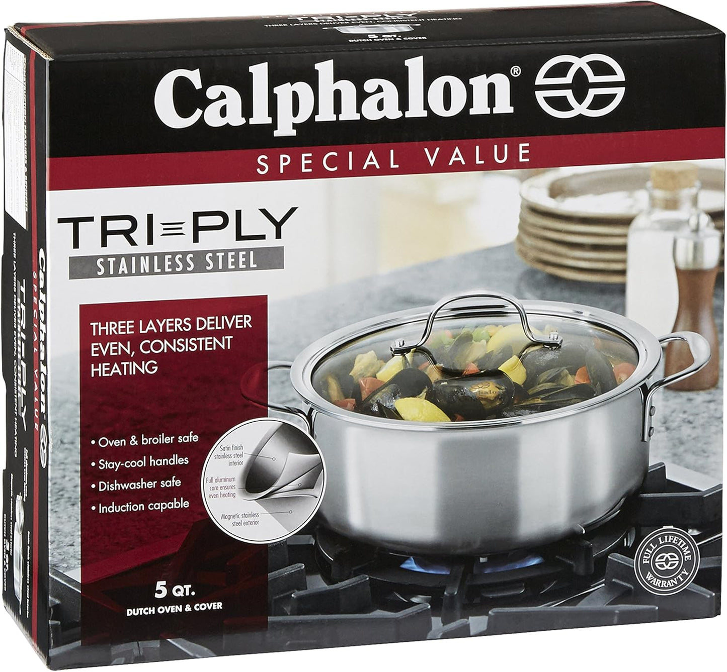 Tri-Ply Stainless Steel Cookware, Dutch Oven, 5-Quart