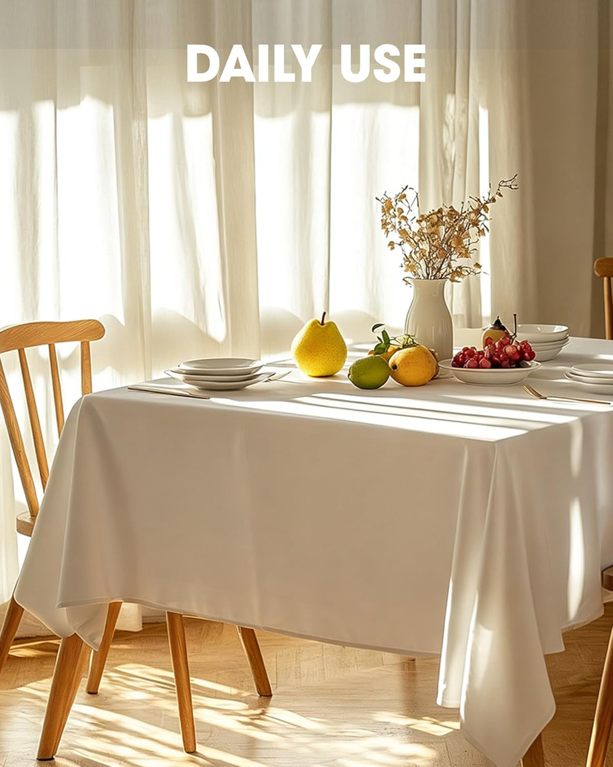 Rectangle Table Cloth 60" X 102" – Durable Polyester Tablecloth Offers Reusable & Washable Protection, Ideal for Outdoor Party, Picnic, Wedding, Banquet and Birthday, 2 Pack, White