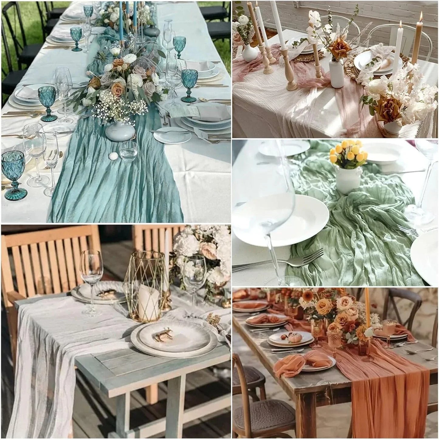 24 Pack Sage Green Cheesecloth Table Runner Rustic Gauze 22X120 Inch Long Table Runner for Wedding Bridal Shower Birthday Party Banquet Boho Decoration(#29)