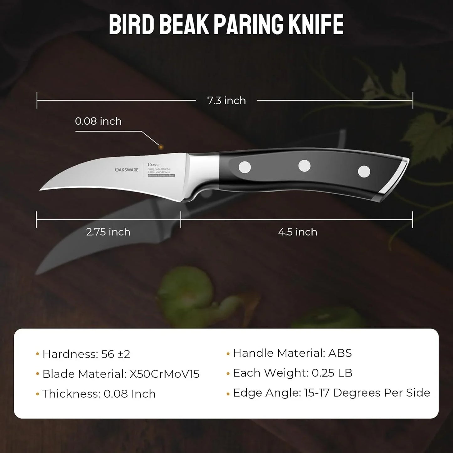 Bird Beak Paring Knife, 2.75 Inch Peeling Knives German Stainless Steel Small Curved Fruit Knifes, Razor Sharp Kitchen Pairing Knives with Ergonomic and Full Tang Handle