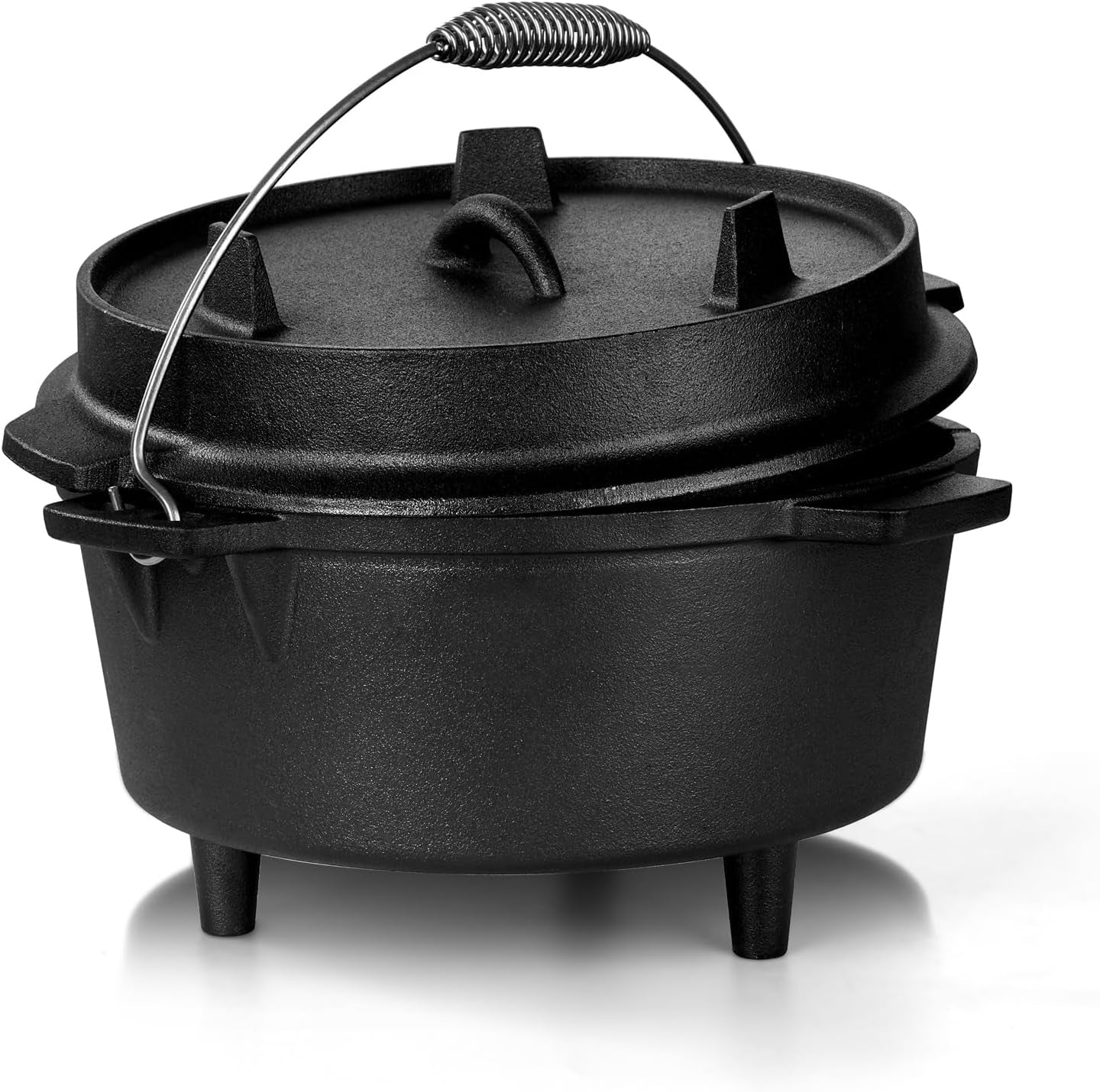 5QT Camping Dutch Oven with Lid, Pre-Seasoned Cast Iron Camp Dutch Oven with Lid Lifter for Campfire Cooking, Baking and Stews, Durable Cast Iron Pot for Camping and Hiking
