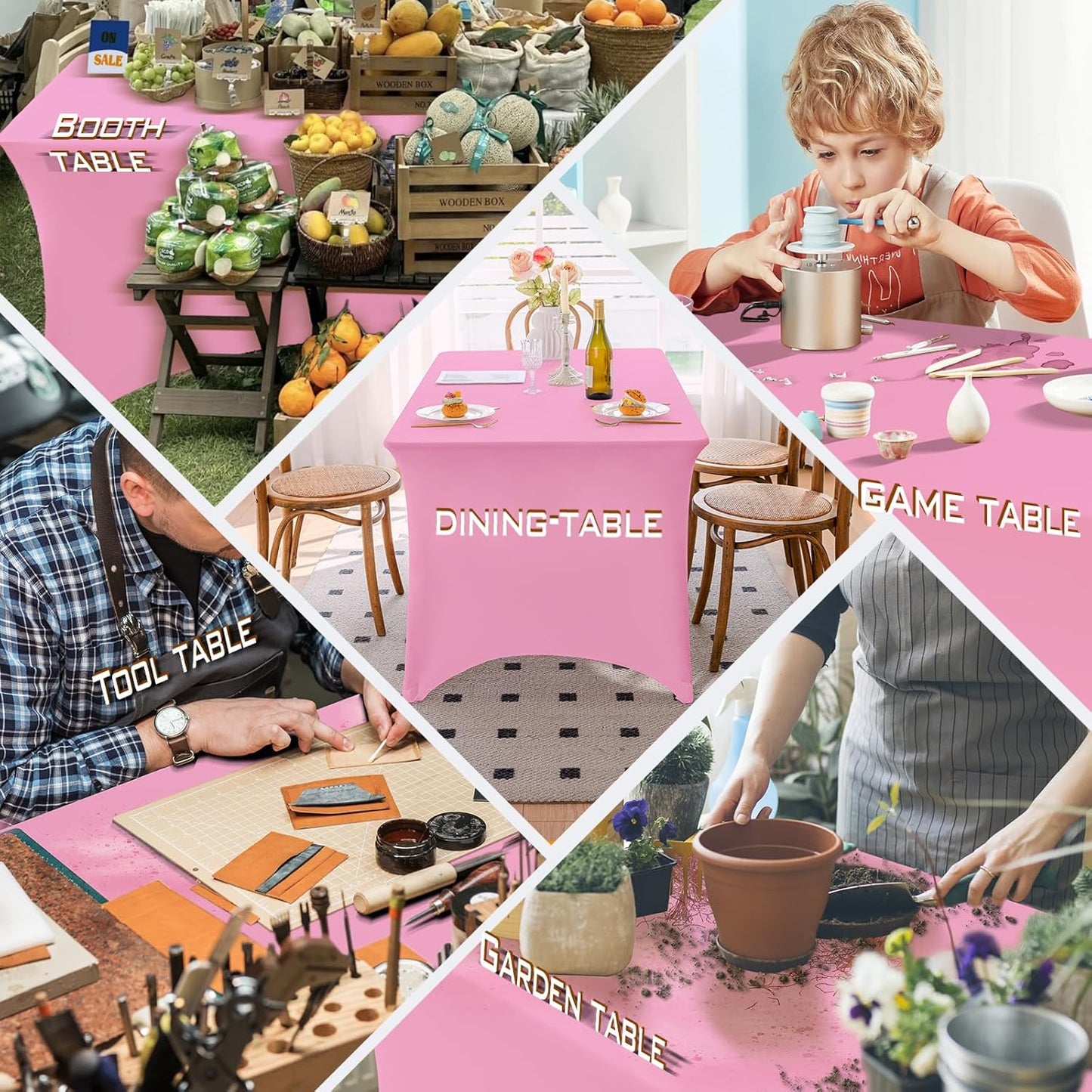 Table Cloth Pink 4FT Spandex Tablecloth for Rectangle Fitted Table Cloths Stretch Covers Washable Wrinkle Free Tablecloths for Festival Camping Picnic Wedding Party