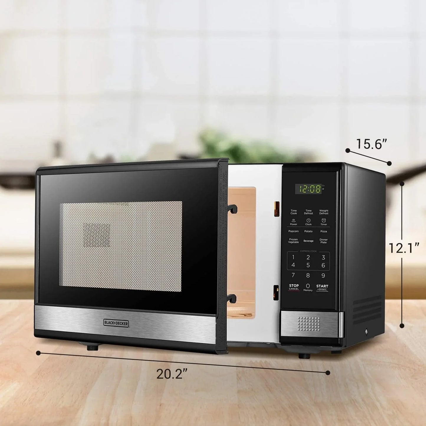 EM031MB11 Digital Microwave Oven with Turntable Push-Button Door, Child Safety Lock, 1000W, 1.1Cu.Ft, Black & Stainless Steel, 1.1 Cu.Ft