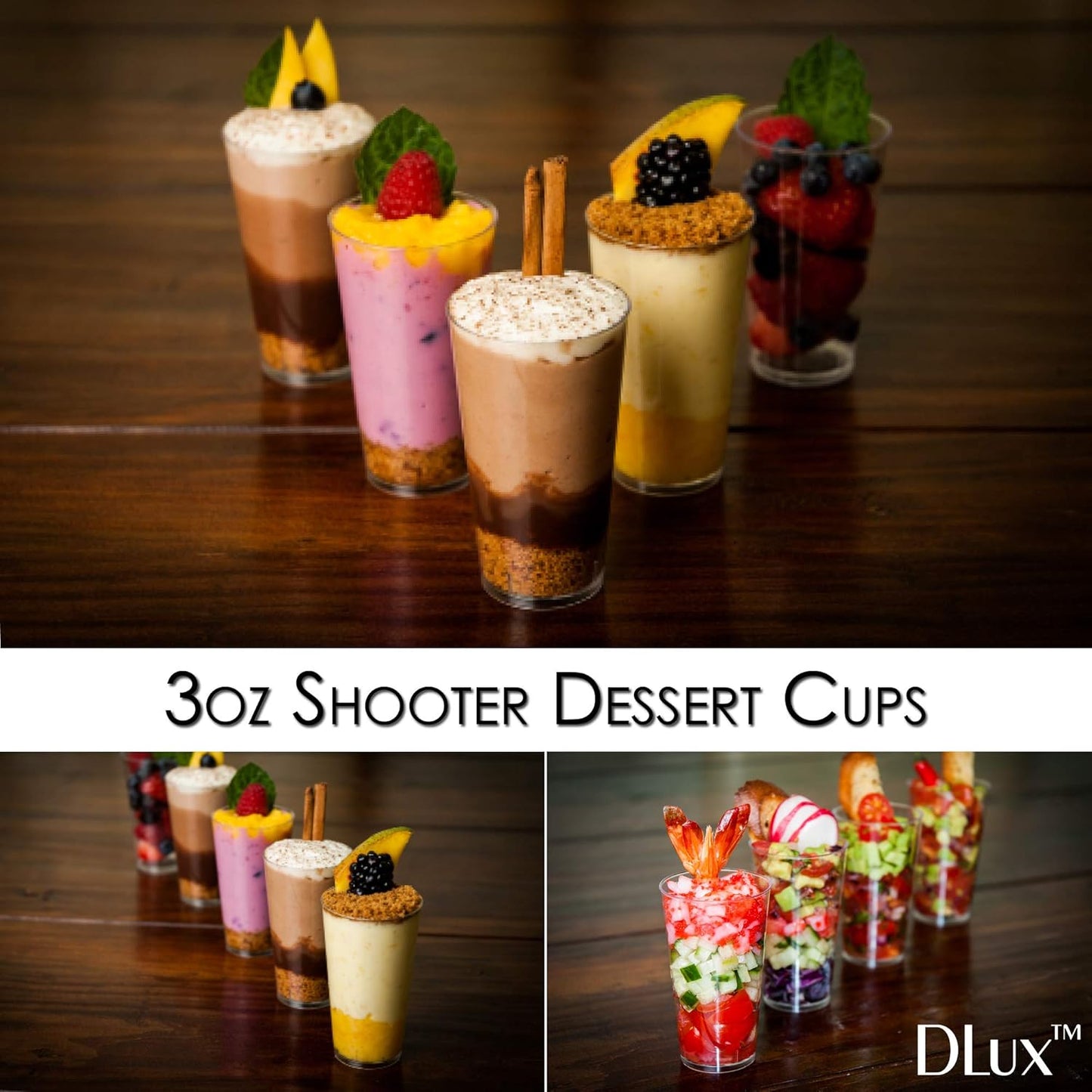 100 X 3 Oz Mini Dessert Cups with Spoons, Shooter - Clear Plastic Parfait Appetizer Cup - Small Reusable Shooter Glass for Tasting Party Shooters Desserts Appetizers - with Recipe Ebook