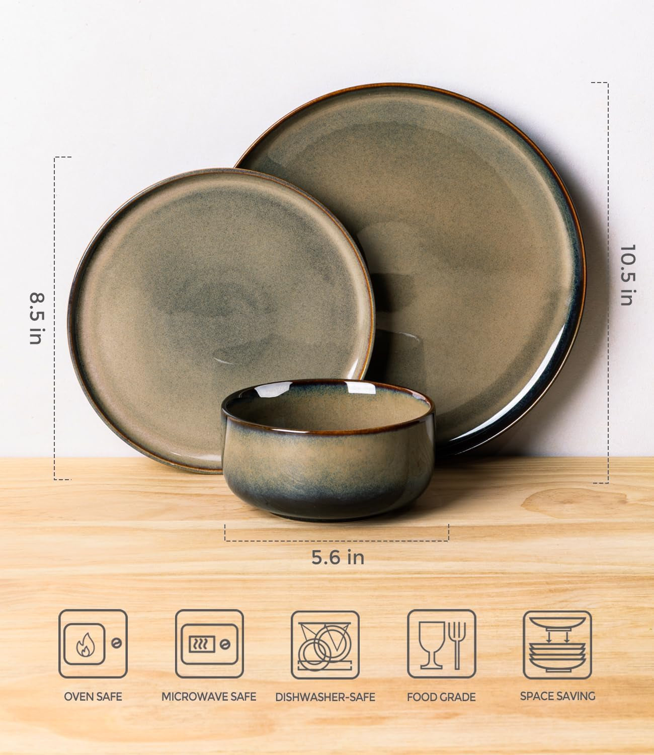 Ceramic Dinnerware Sets for 4, 12 Pieces Handmade Reactive Glaze Plates and Bowls Set, Scratch Resistant Dish Set, Oven & Microwave & Dishwasher Safe