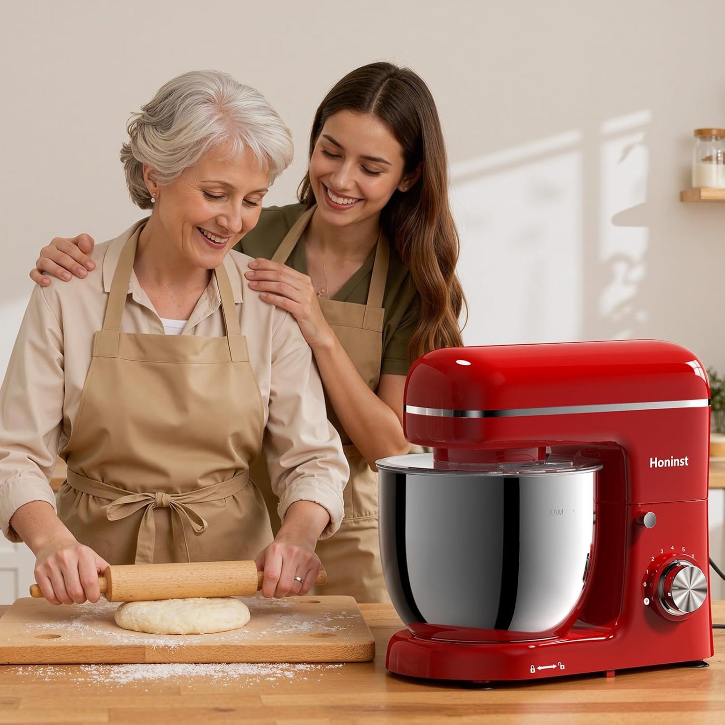 Stand Mixer, 3-In-1 8-Speed 660W 6.5QT Tilt-Head Food Mixer, Electric Mixer with Bowl, Dough Hook, Whisk and Beater, Kitchen Mixer for Baking, Cake and Most Home Cooks, Red