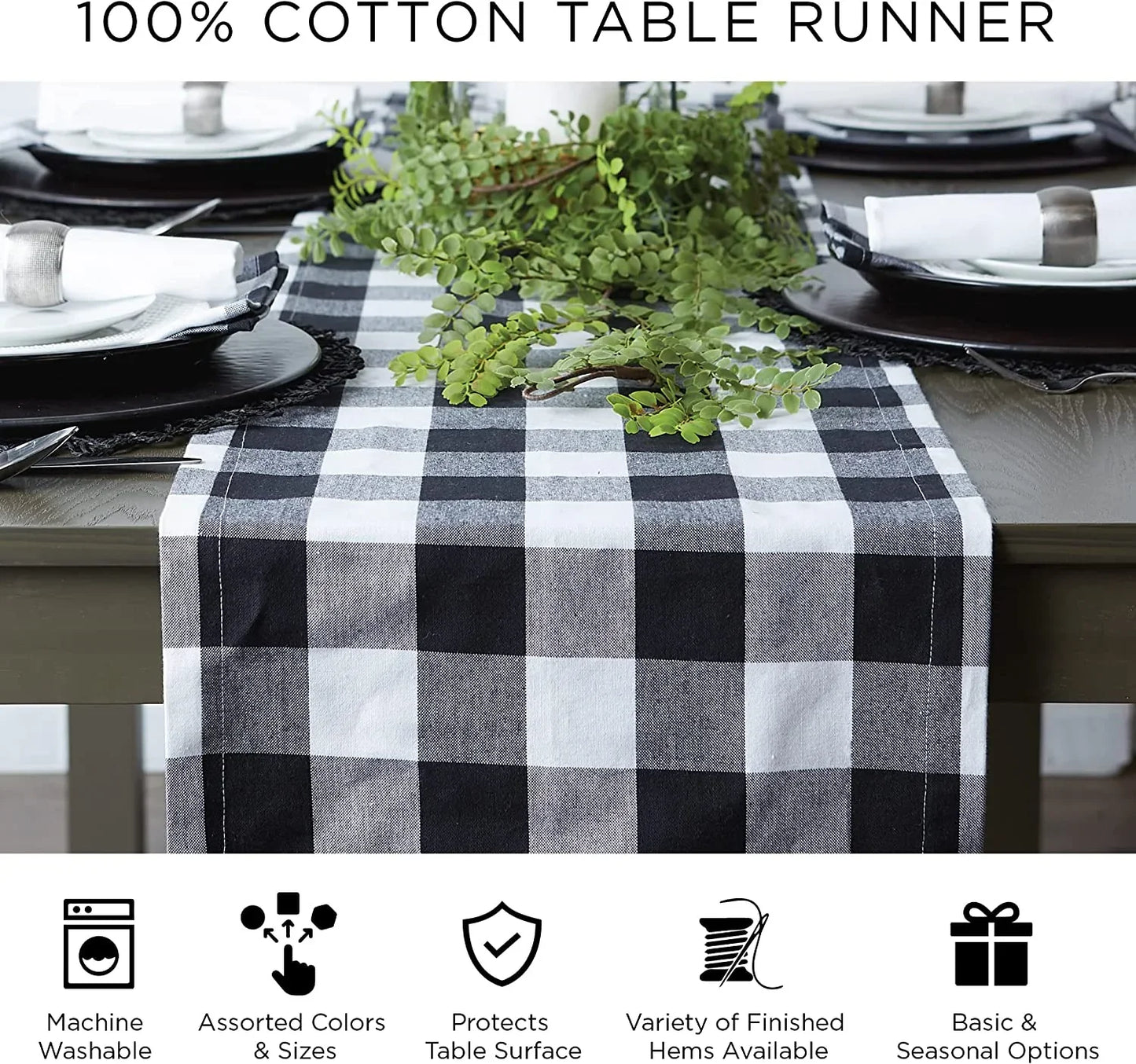 Farmhouse Braided Stripe Table Runner Collection, 15X72 (15X77, Fringe Included), Stonewash Blue