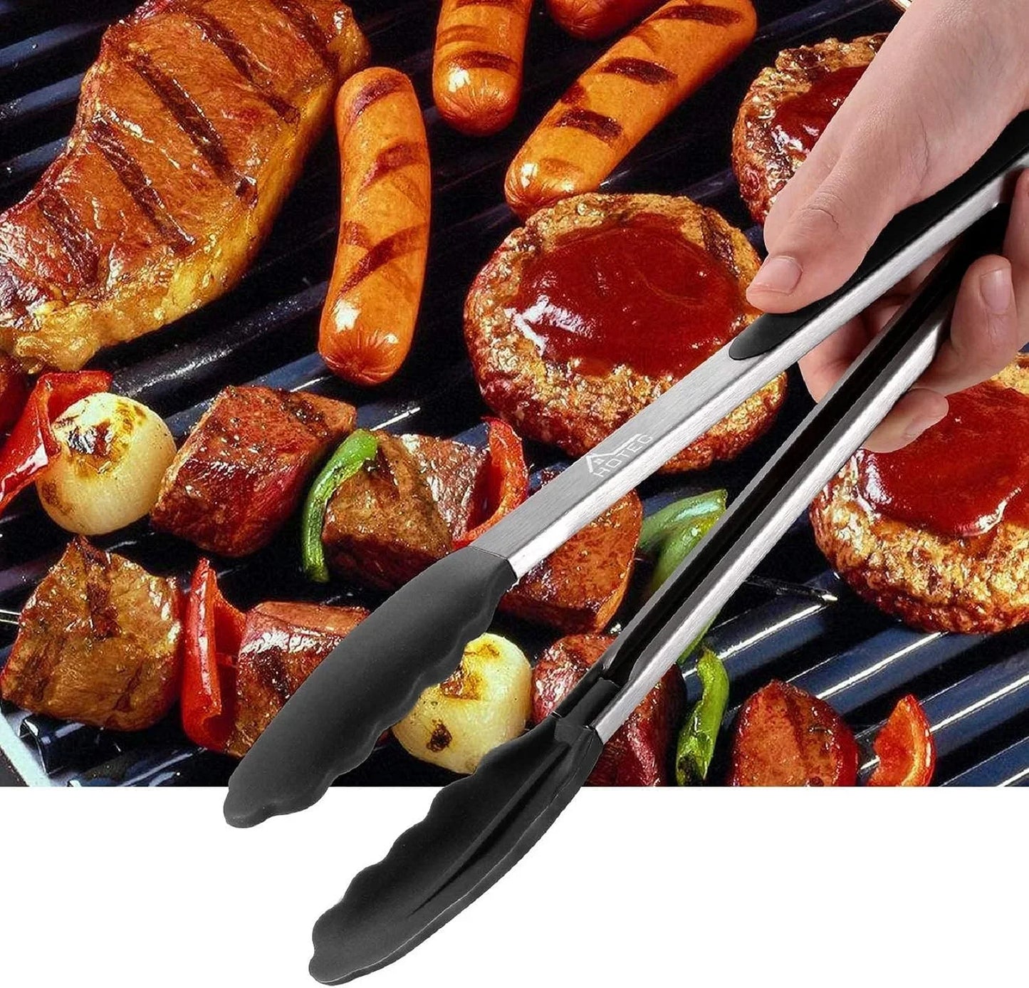 Premium Stainless Steel Locking Kitchen Tongs with Silicon Tips, Set of 2-9" and 12"