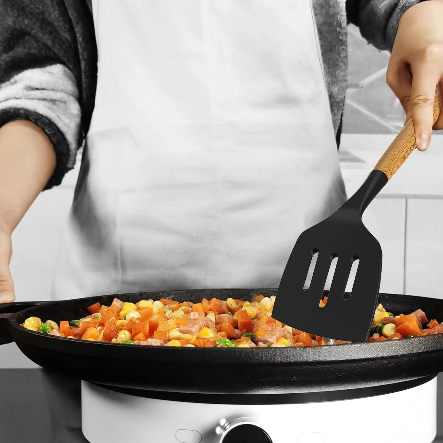 Silicone Cooking Utensils Kitchen Utensil Set - 446°F Heat Resistant Silicone Kitchen Utensils Set, Spatula,Turner Tongs, Spoon, Whisk,Kitchen Gadgets for Nonstick Cookware, BPA Free (Gray)