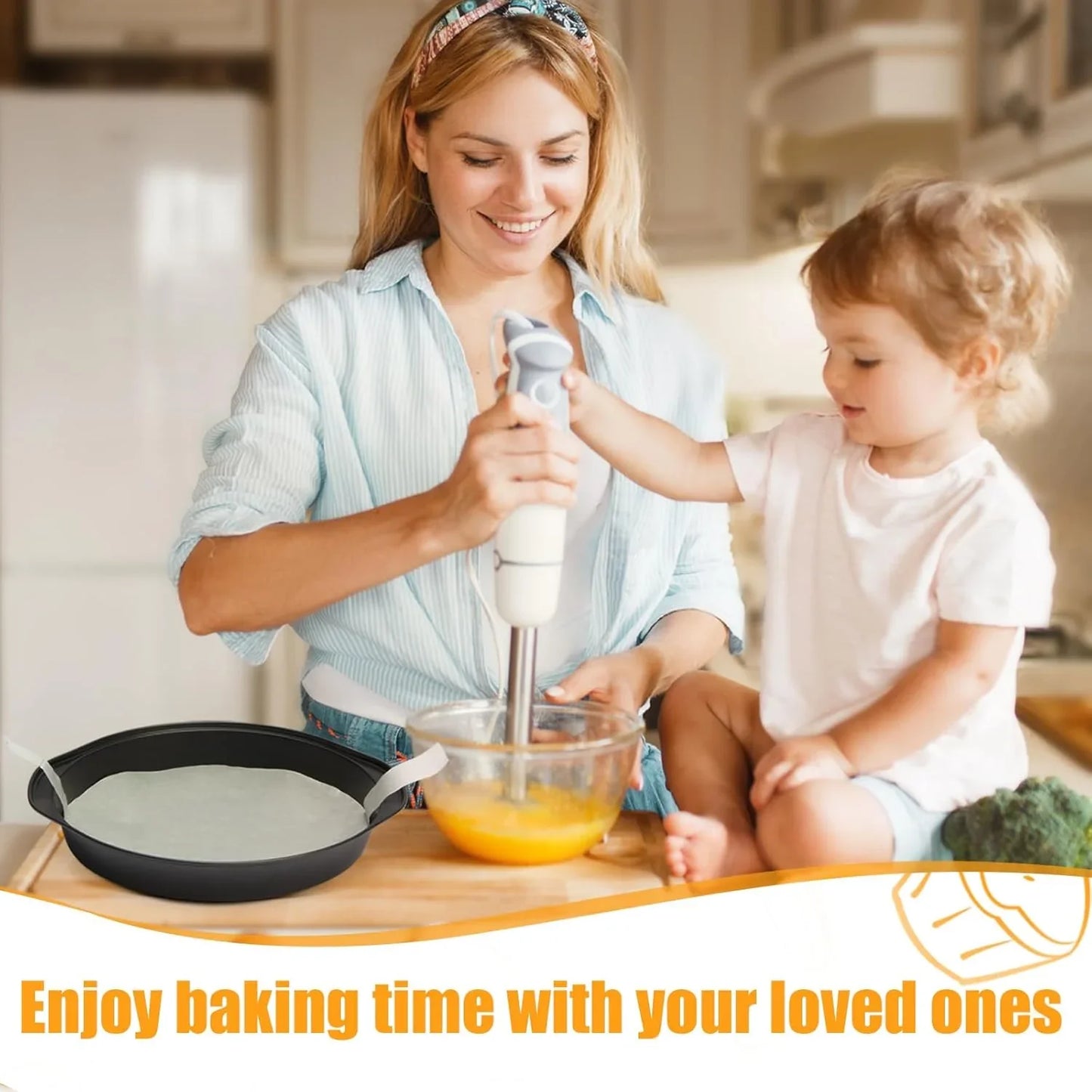 8" round Cake Pan, 3PCS Nonstick Cake Pans with 100 PCS Parchment Paper, Carbon Steel Cake Baking Pans with Handle, Dishwasher Safe