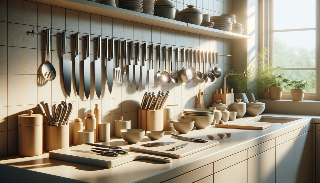 sleek kitchenware arranged on a sunlit countertop with a modern minimalist feel