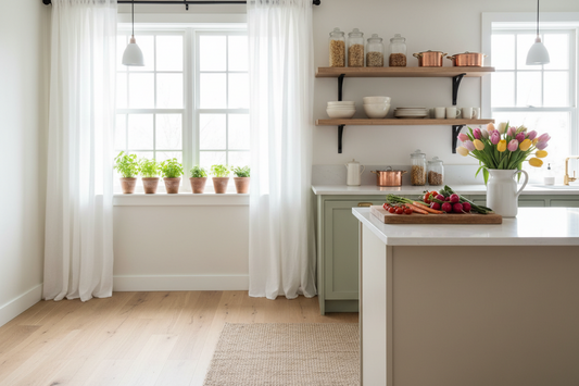 Kitchen refresh ideas with spring decor, organized counters, and smart storage