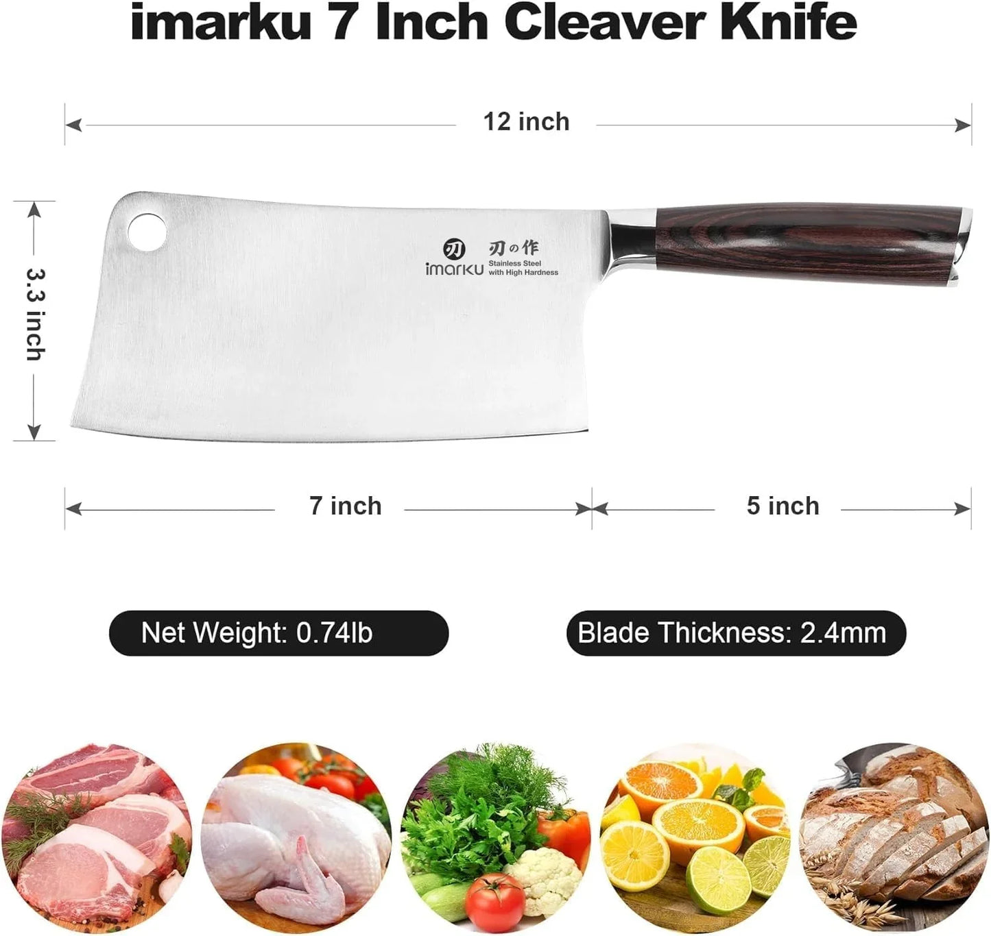 Cleaver Knife 7 Inch Meat Cleaver, Japanese High Carbon Stainless Steel Butcher Knife with Ergonomic Handle, Ultra Sharp Chopping Knife, Kitchen Gadgets for Home/Restaurant, Gifts for Men Women