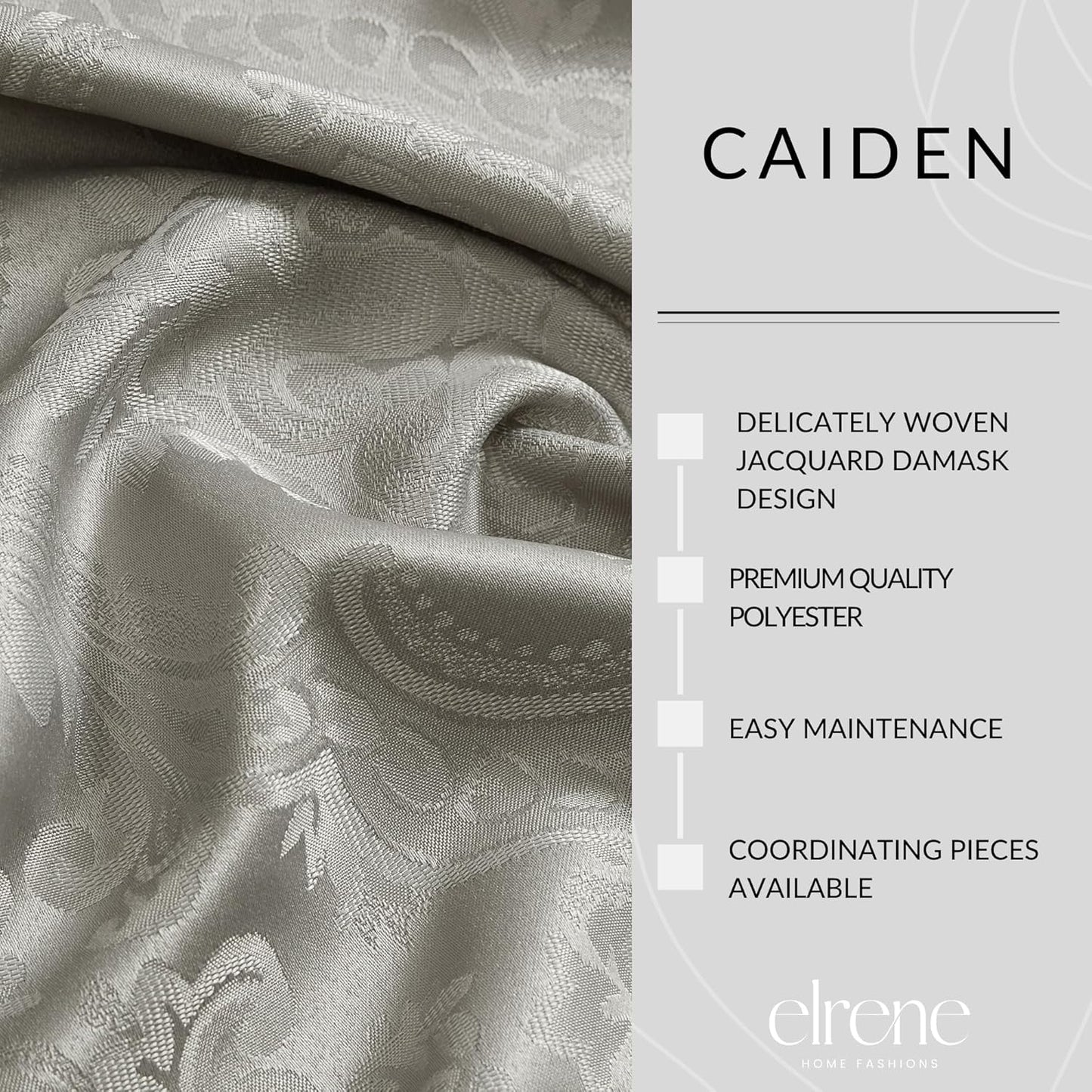 Home Fashions Caiden Elegance Damask Waterproof, Stain & Wrinkle Resistant Fabric Tablecloth, 52" X 52" Square, Silver