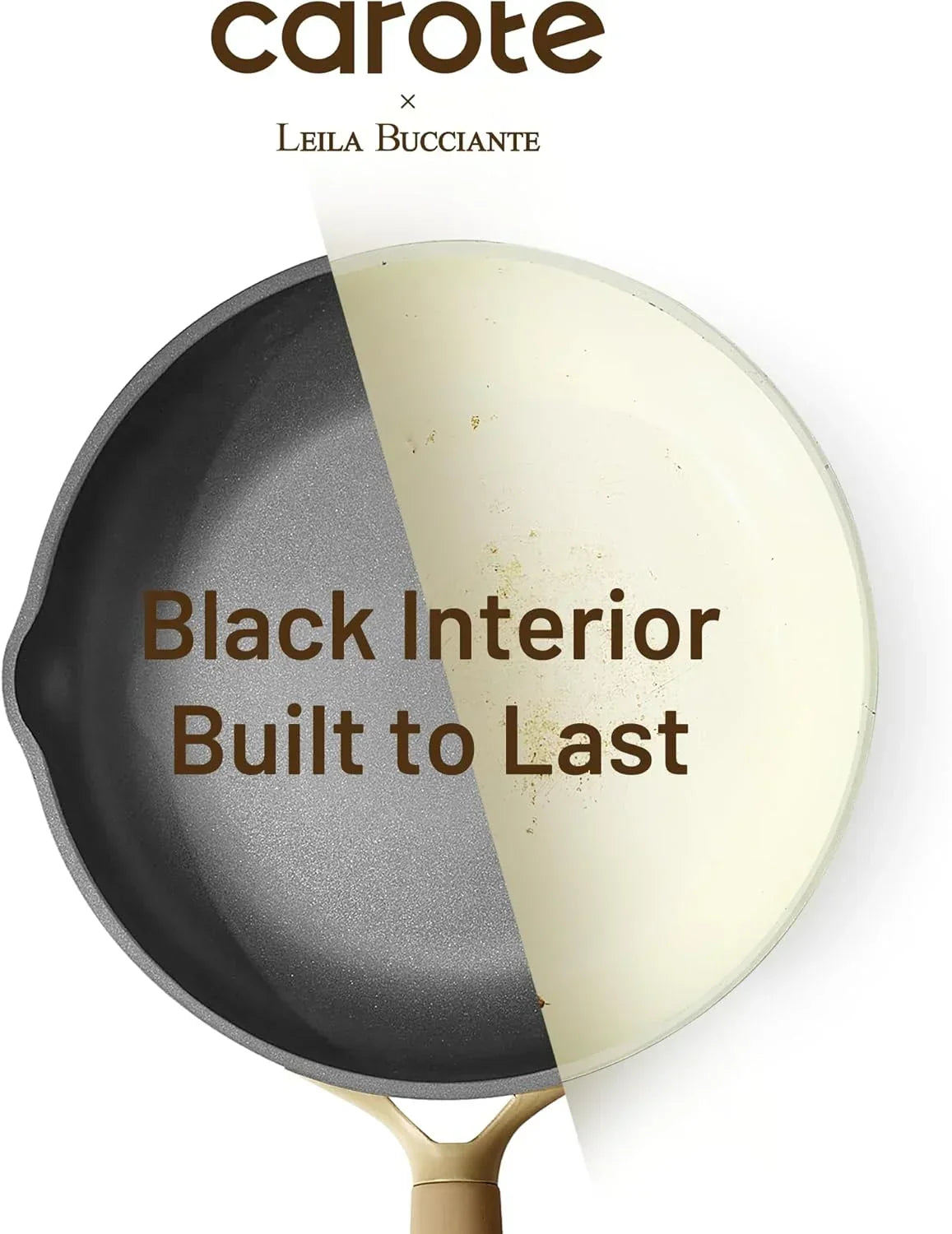 Comparison of black interior and worn light interior nonstick frying pans, cookware durability focus