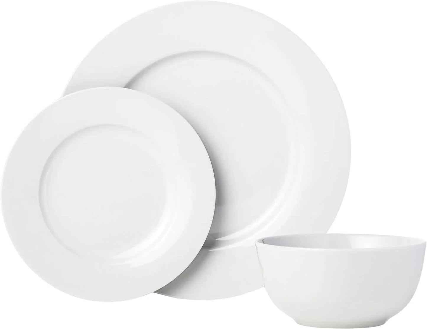 Porcelain Dinnerware Set, Microwave and Dishwasher Safe, Service for 6, 18-Piece, Plates, Bowls, White