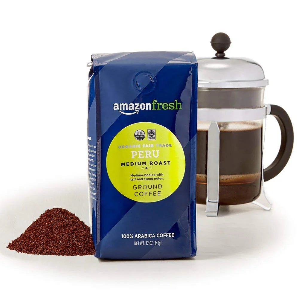 Organic Fair Trade Peru Ground Coffee, Medium Roast, 12 Ounce
