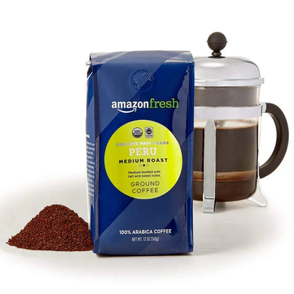 Organic Fair Trade Peru Ground Coffee, Medium Roast, 12 Ounce