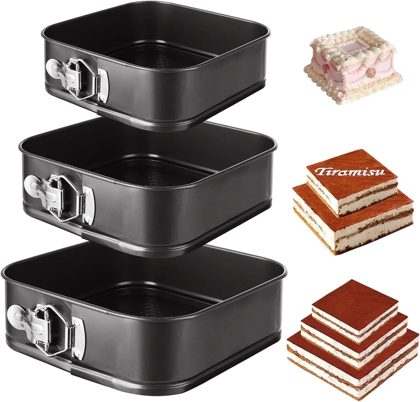 Square non-stick baking pans with clasp locks for cakes and tiramisu desserts