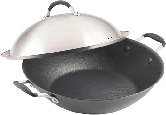 A1 Series W/Scratchdefense Nonstick Induction Wok with Lid, 14-Inch, Wok Pan with Lid, Graphite