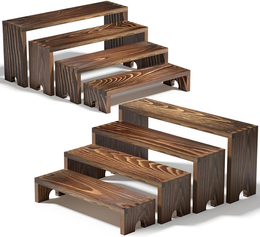 2 Set Wooden Tiered Risers Display Stands for Vendor Events,Stackable Wooden Cupcake Display Stand,Farmhouse Decor Wood Dessert Table Display Set,Vendor Booth Display Items,Food Display Risers for Party（12-11.2-10.4-9.6In）