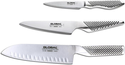 3 Piece Knife Set - 7 Inch Hollow Ground Santoku, 5 Inch Utility, 3 1/2 Paring, Lightweight Japanese Stainless Steel, Razor Sharp Edge, Made in Japan, G-80338