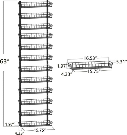 Adjustable Wall Mount Spice Rack Organizer, 12-Tier Dual-Use (Multi-Use) Hanging Spice Shelf Storage for Kitchen Pantry Cabinet Door, Seasoning Holder Organizer, Black