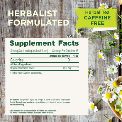 Organic, Chamomile Tea - Supports Stress Relief and Relaxation - Kosher, Non-Gmo, Caffeine-Free, Compostable - 16 Tea Bags