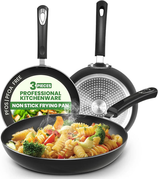 Nonstick Cookware 3 Piece Omelette Pan Skillet Set, Nonstick Frying Pans with Induction Bottom, 8, 9.5 & 11 Inches Frying Pans with Bakelite Handles, PFOA Free, Grey