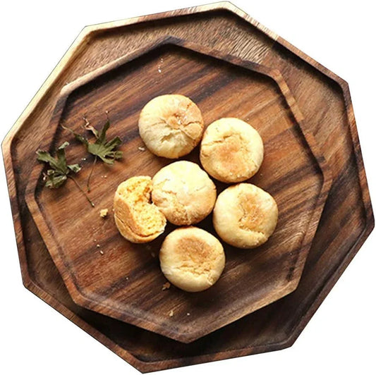 Set of 2 Acacia Wood Charcuterie Boards round Wooden Serving Tray Fruit Platter Decor Trays Serving Ware Food Dish Serving Platters Christmas Cheese Board Square Party Trays Plate Hosting Essentials