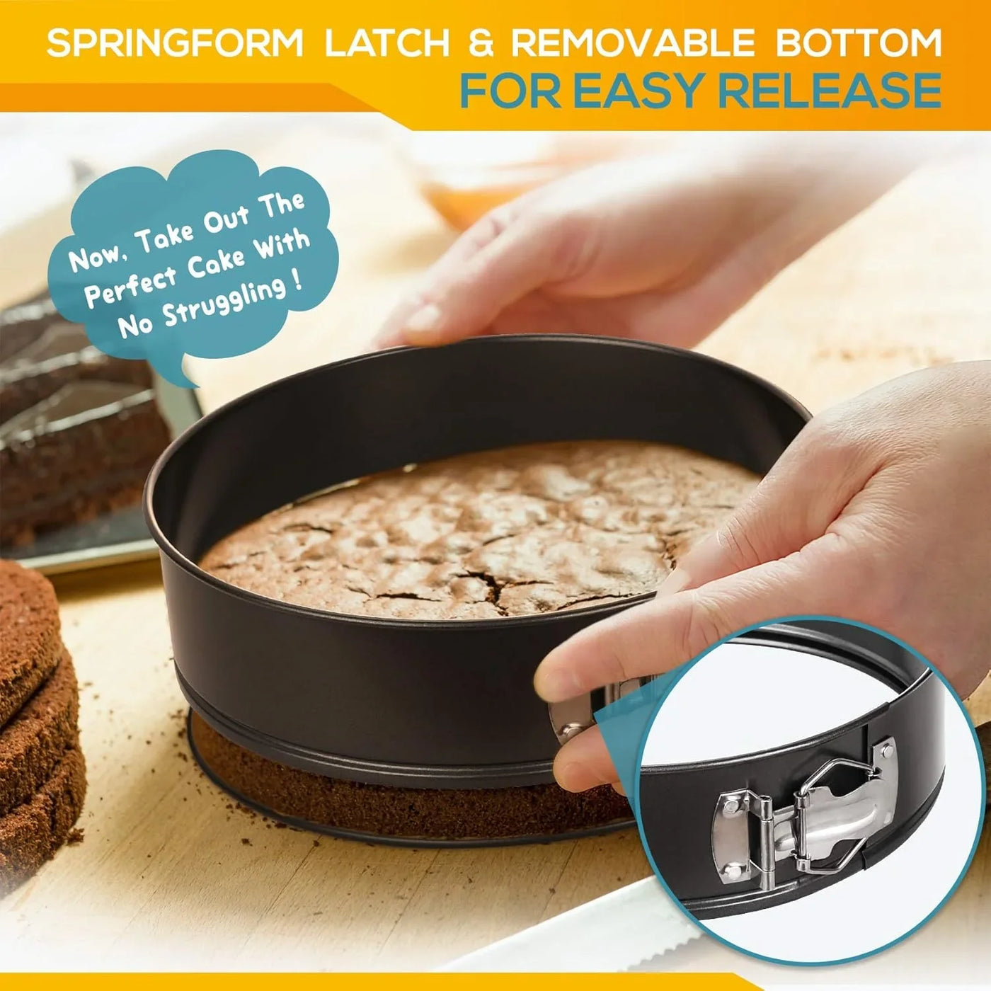 Springform Pan Set of 3 Non-Stick Leakproof round Cake Pan Set Includes 3 Pieces 6" 8" 10"