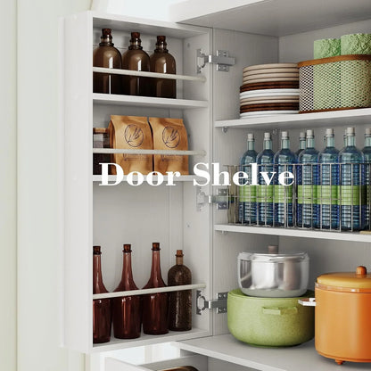 Kitchen Pantry Cabinet 72" Height, Freestanding Cupboard with Drawer, Sliding Storage Rack, and 6 Hanging Shelves for Dining Room, Laundry, White