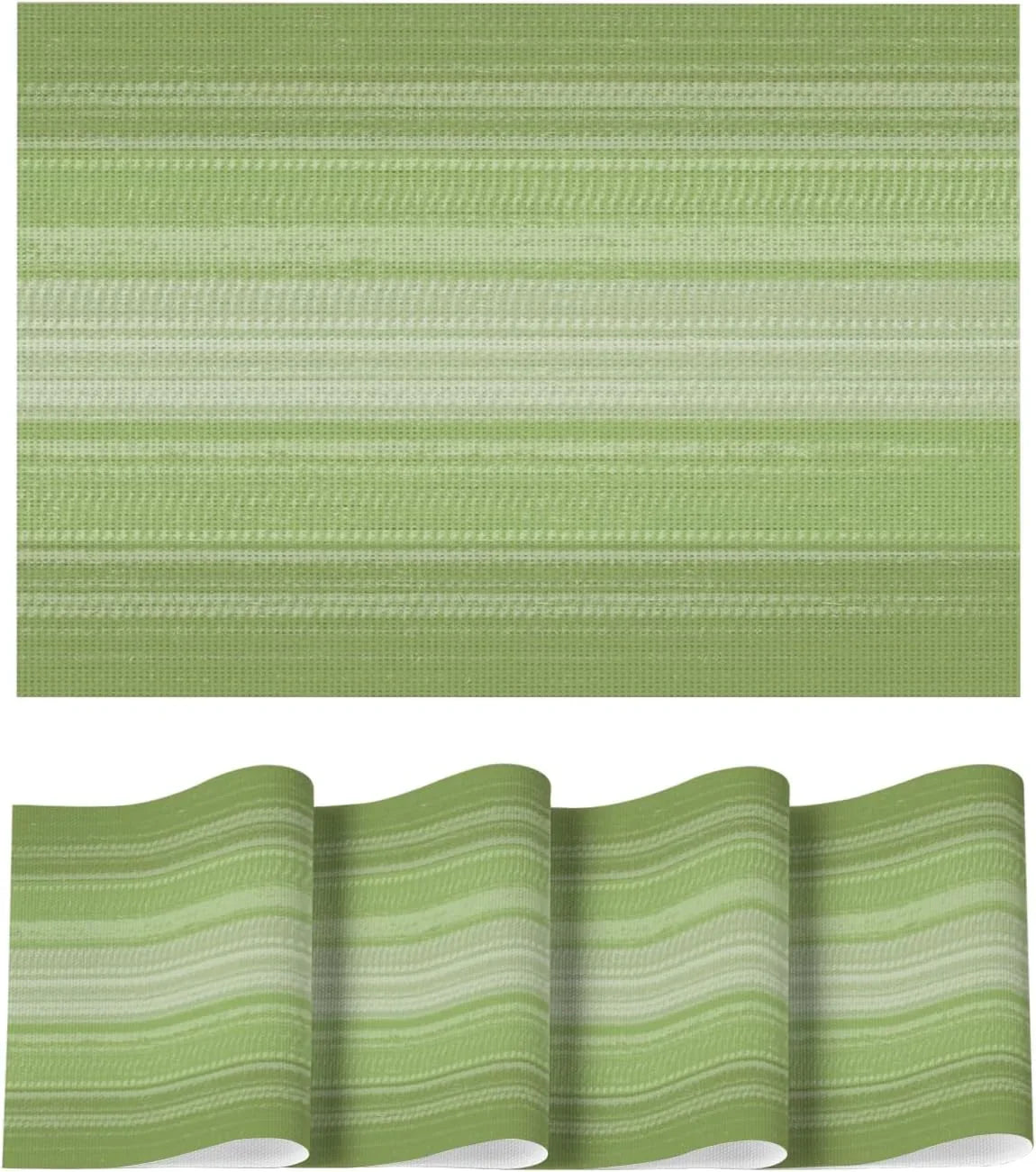 Green Gradient Stripes Placemats Set of 4, Washable Heat Resistant Non-Slip Woven Plastic Spring PVC Place Mats for Farmhouse Party Kitchen Dining Decor
