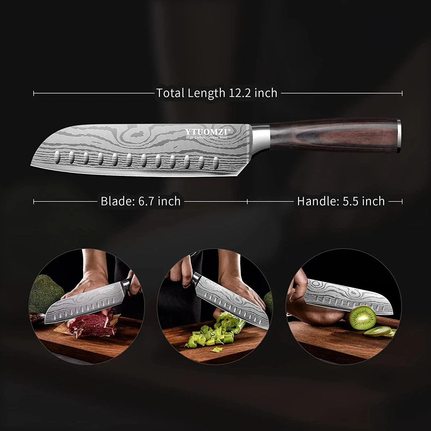 7" Santoku Knife with Blade Guard, Hollow Edge Chef'S Santoku Knife 7-Inch Stainless Steel Japanese Chefs Knife for Kitchen Vegetables Fruits Meat, Ergonomic Pakkawood Handle, Gift Box