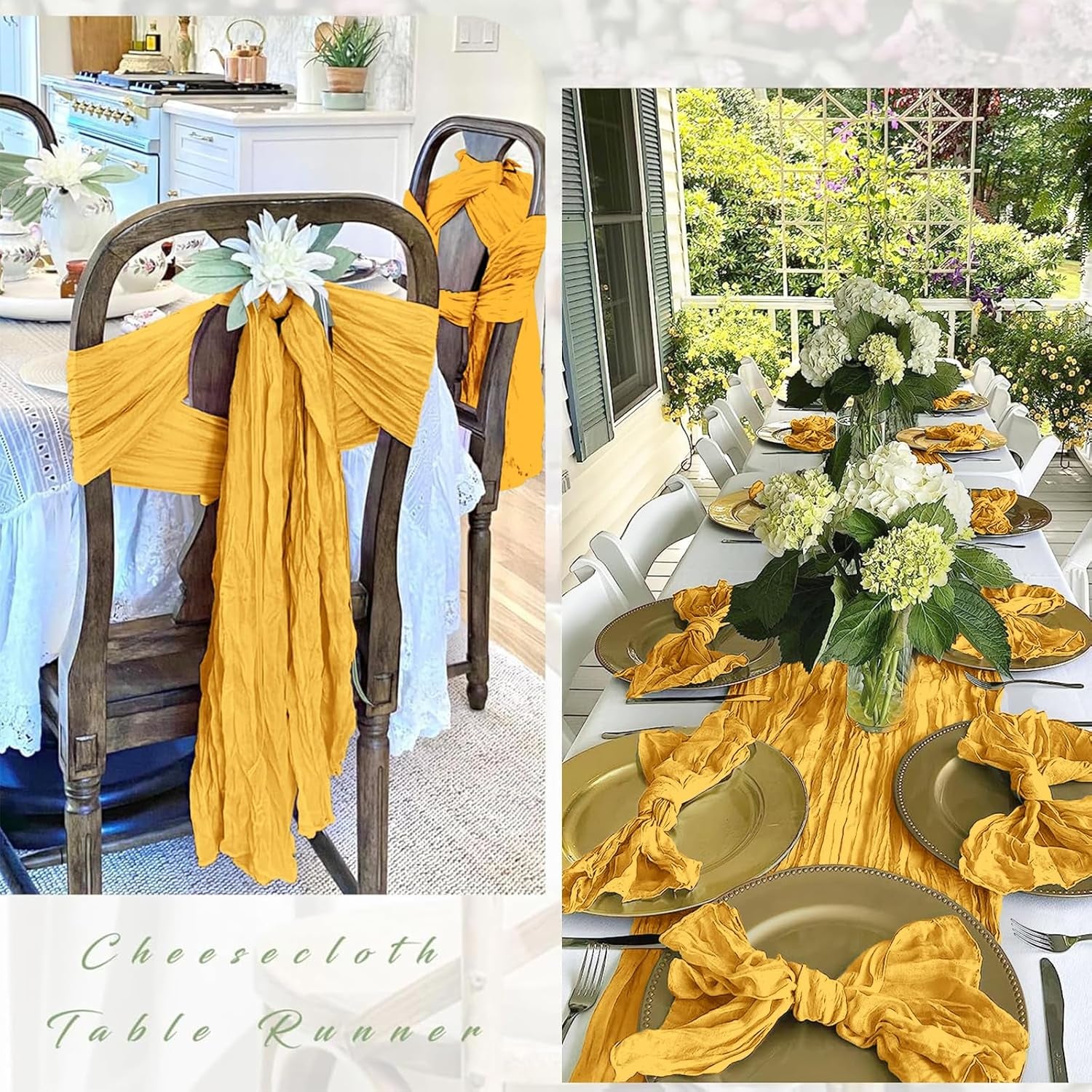 25 Pack Gold Polyester Gauze Table Runner, 17 X 108 Inch, Rustic, Bohemian Style, Solid Pattern, Formal Table Runner