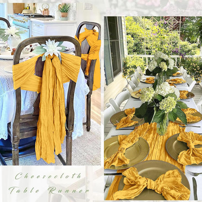 25 Pack Gold Polyester Gauze Table Runner, 17 X 108 Inch, Rustic, Bohemian Style, Solid Pattern, Formal Table Runner