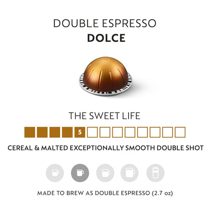 Capsules Vertuo, Double Espresso Dolce, 30-Count Espresso Pods, Brews 2.7 Oz.