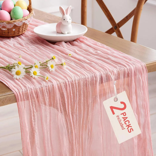 2-Pack Cheesecloth Table Runner, 120'' Easter Spring Boho Gauze Table Cloth Decorations for Party, Baby Shower, Wedding and Farmhouse, Fabric Room Decor, Dusty Pink