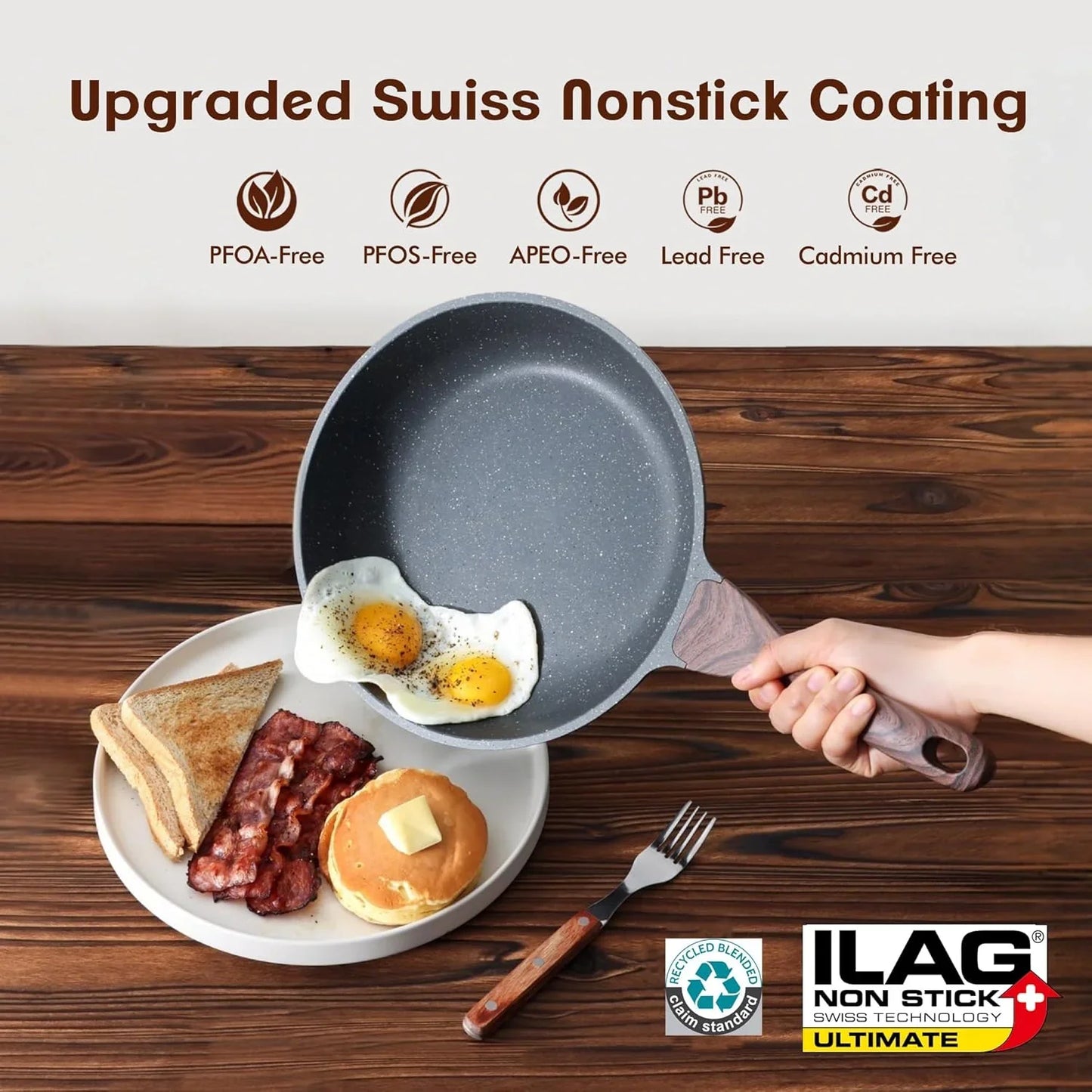 Nonstick Frying Pan Skillets, Swiss Granite Coating Omelette Pans, Healthy Cookware Chef'S Pan, Free of Intentionally Added PFOA (9.5+11+12.5 Inch)