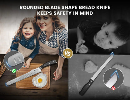 Bread Knife for Homemade Bread, 10.6 Inch Multifunction Serrated Knife, Razor Sharp Slicer, High Carbon German Steel Bread Cutter, Ergonomic Handle Design for Sourdough Turkey Fruit Cutting
