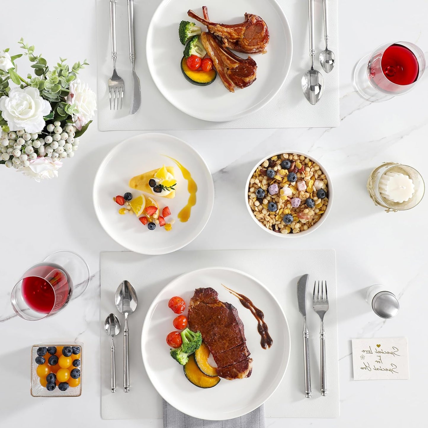 24 Pieces Porcelain Dinnerware Set, Modern White Dish Set for 8, Premium Serving Plates and Bowls Sets, Chip and Scratch Resistant Dishware Sets Kitchen Dishes Dining Ware Set, Series LEAH