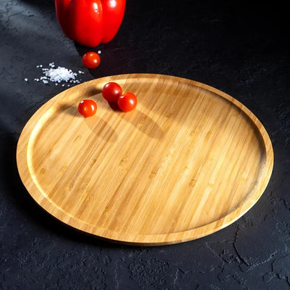 3 Pack 10 Inch Bamboo round Platter, Fine Polished round Wood Plates Bamboo Serving Tray for Holding Fruit, Bread, Cheese, Nut, Coffee, Tea, Plant Saucer