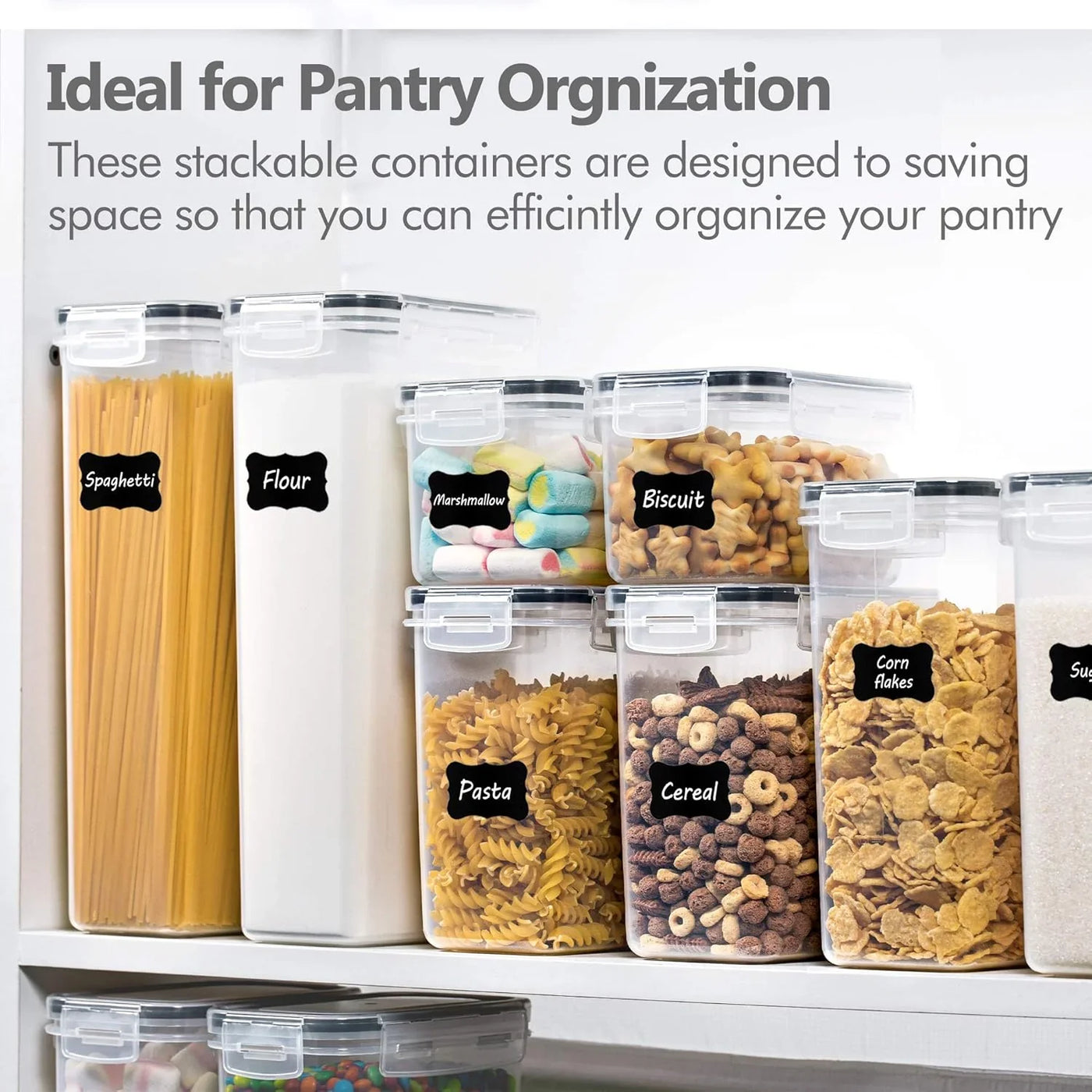 Airtight Food Storage Containers Set, 14 PCS Kitchen Storage Containers with Lids for Flour, Sugar and Cereal, Plastic Dry Food Canisters for Pantry Organization and Storage