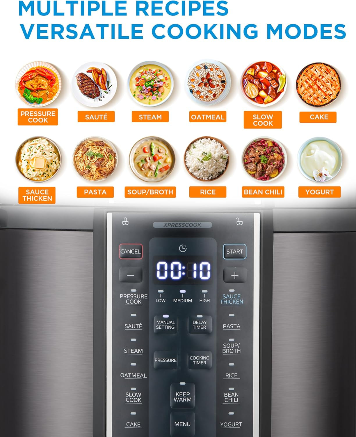 12-In-1 Electric Pressure Cooker, 6 Quarts, 12 Presets, Multi-Functional Programmable Slow Cooker, Rice Cooker, Steamer, Sauté Pan, Yogurt Maker, and More, Stainless Steel