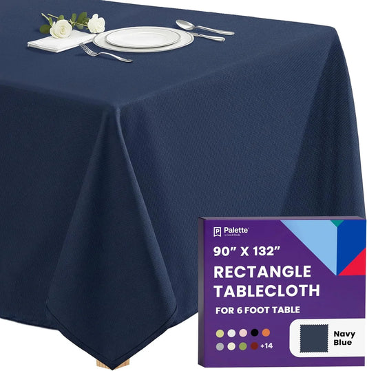Rectangle Tablecloth - 90 X 132 Inch Navy Blue Table Cloth for 6 Foot Tables with Floor-Length Drop - Heavy Duty Washable Fabric for Holiday Party, Dinner, Weddings & Baby Shower